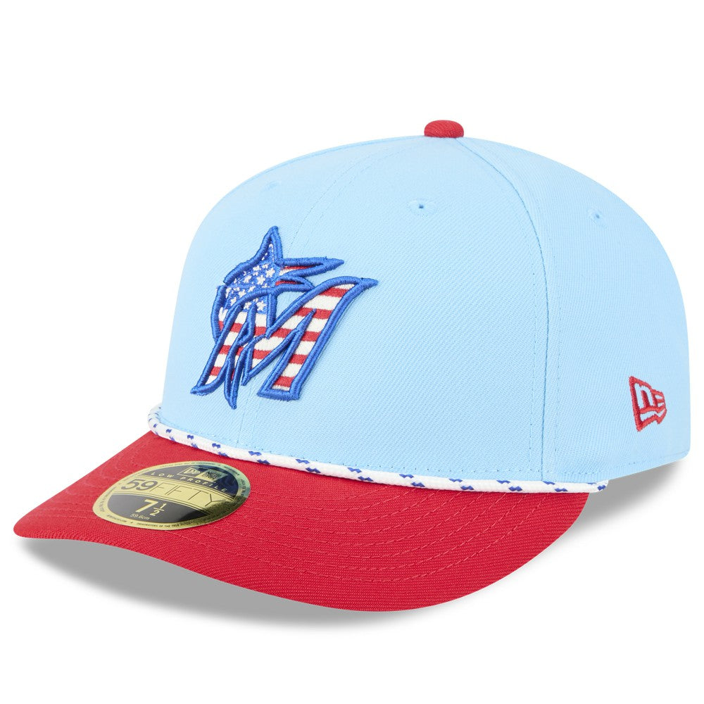 Miami Marlins New Era 2025 Fourth of July Low Profile 59FIFTY Fitted Hat - Light Blue/Red - New Era Lifestyle