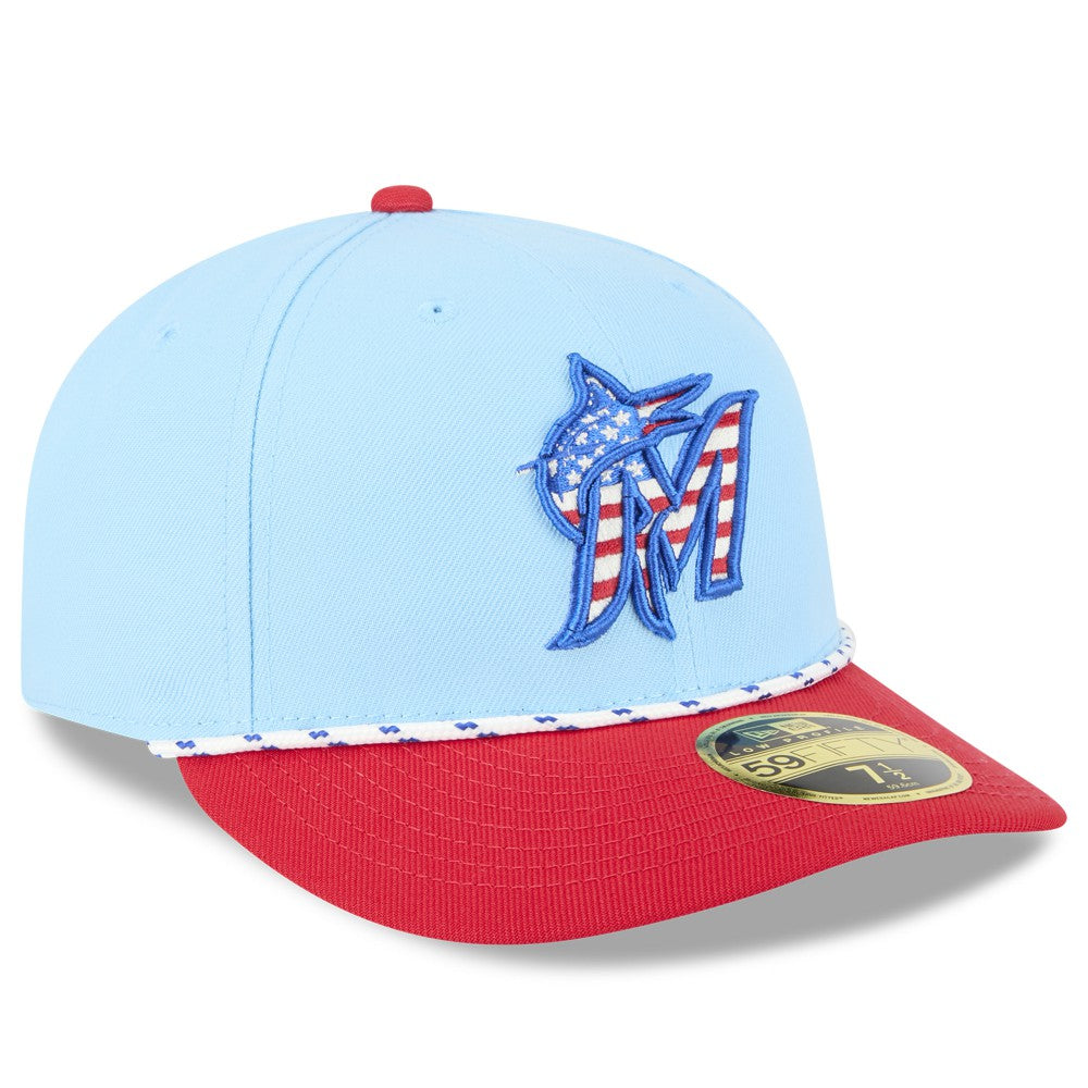 Miami Marlins New Era 2025 Fourth of July Low Profile 59FIFTY Fitted Hat - Light Blue/Red - New Era Lifestyle