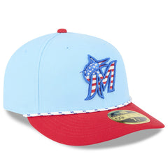 Miami Marlins New Era 2025 Fourth of July Low Profile 59FIFTY Fitted Hat - Light Blue/Red - New Era Lifestyle