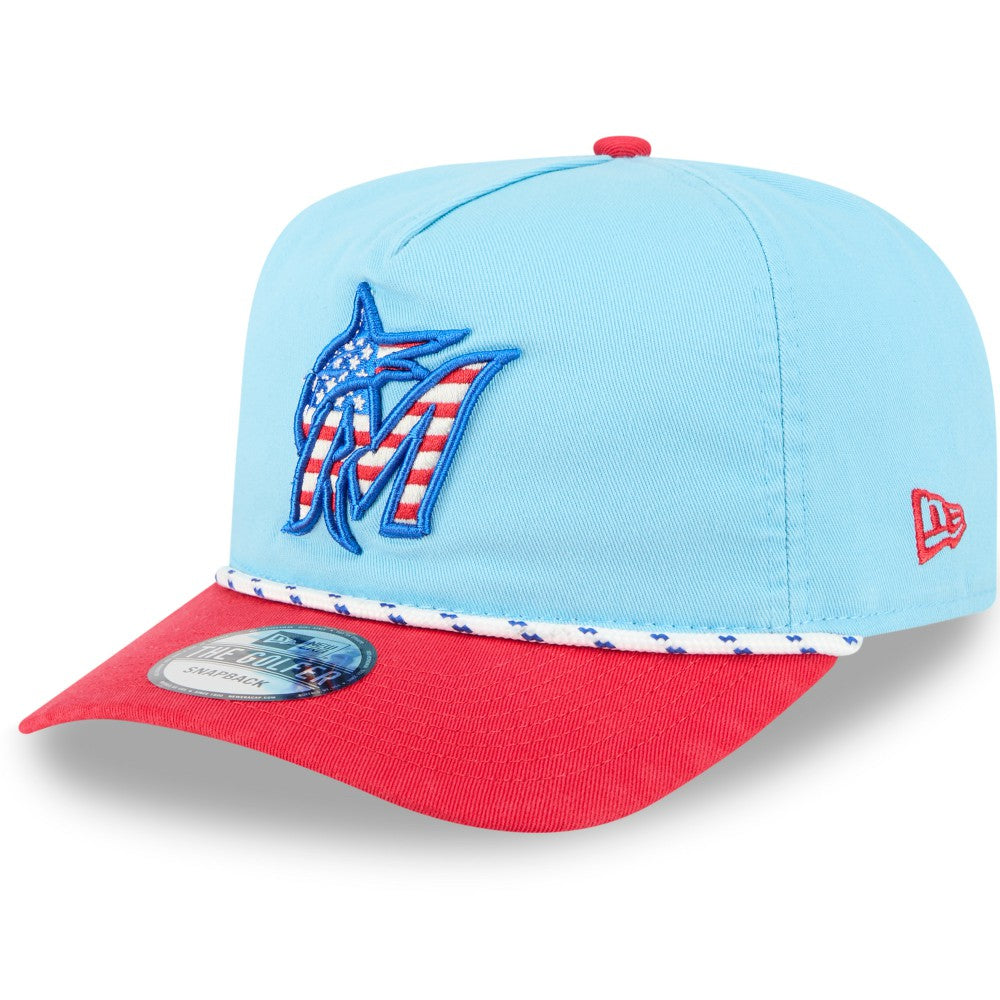 Miami Marlins New Era 2025 Fourth of July Golfer Snapback Hat - Light Blue/Red - New Era on Sale