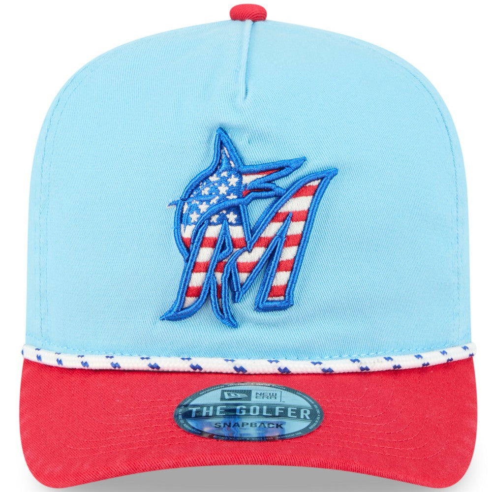Miami Marlins New Era 2025 Fourth of July Golfer Snapback Hat - Light Blue/Red - New Era on Sale