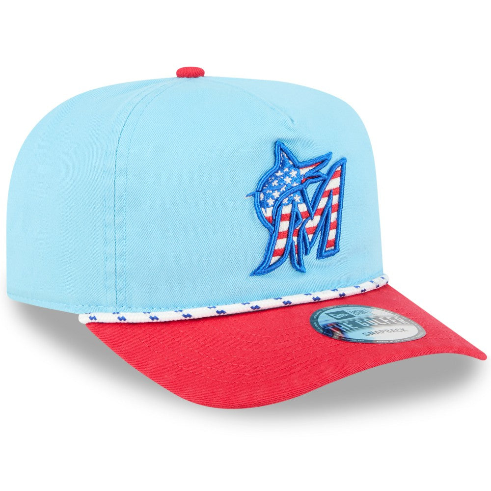 Miami Marlins New Era 2025 Fourth of July Golfer Snapback Hat - Light Blue/Red - New Era on Sale