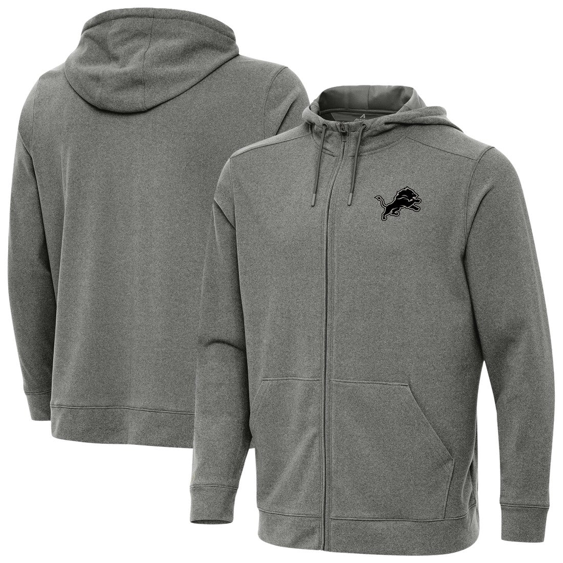Detroit Lions Antigua Effortless Full-Zip Hoodie Jacket Heather Black
