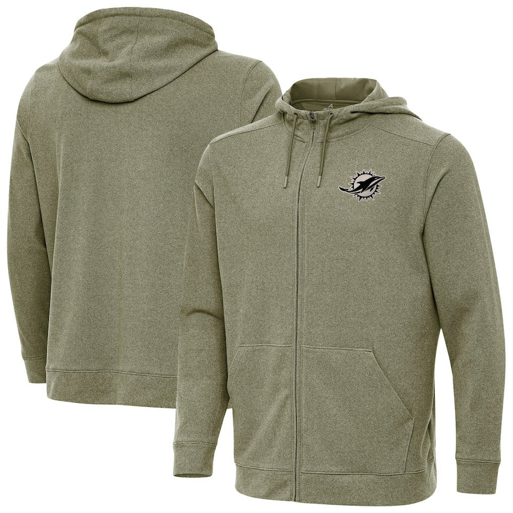 Miami Dolphins Antigua Effortless Full-Zip Hoodie Jacket Olive
