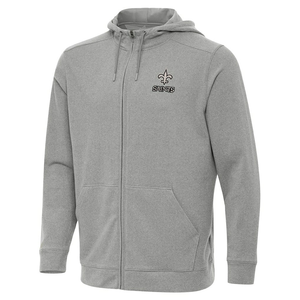 New Orleans Saints Antigua Effortless Full-Zip Hoodie Jacket Heather Gray