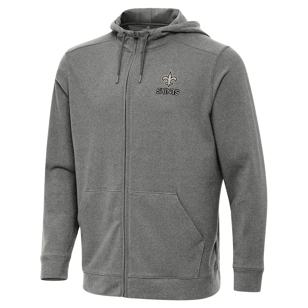 New Orleans Saints Antigua Effortless Full-Zip Hoodie Jacket Heather Black