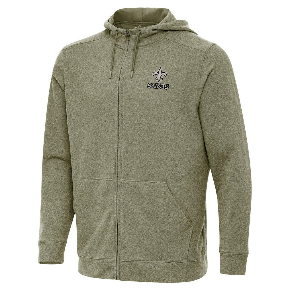 New Orleans Saints Antigua Effortless Full-Zip Hoodie Jacket Olive