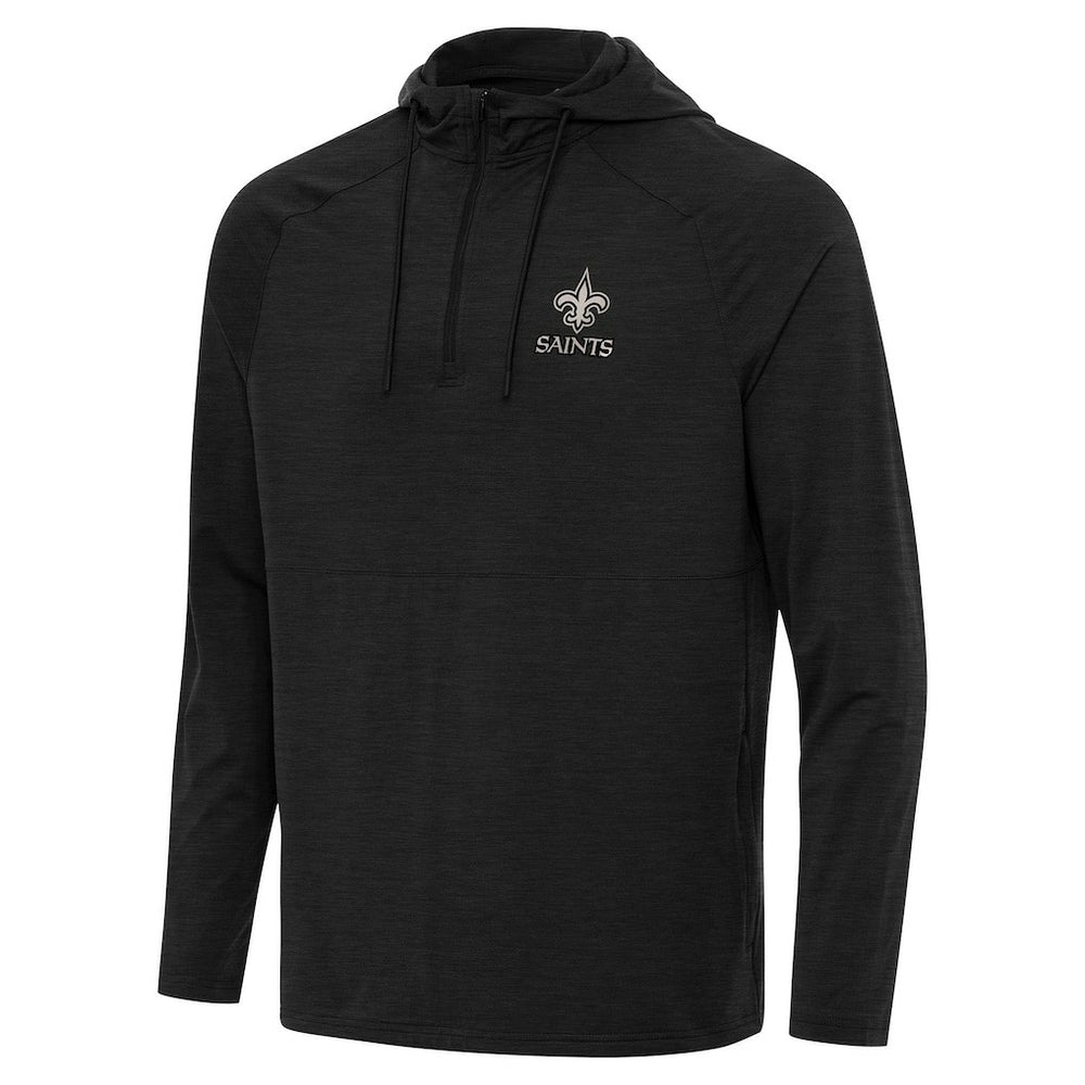 New Orleans Saints Antigua Spikes Raglan Quarter-Zip Hoodie Heather Black