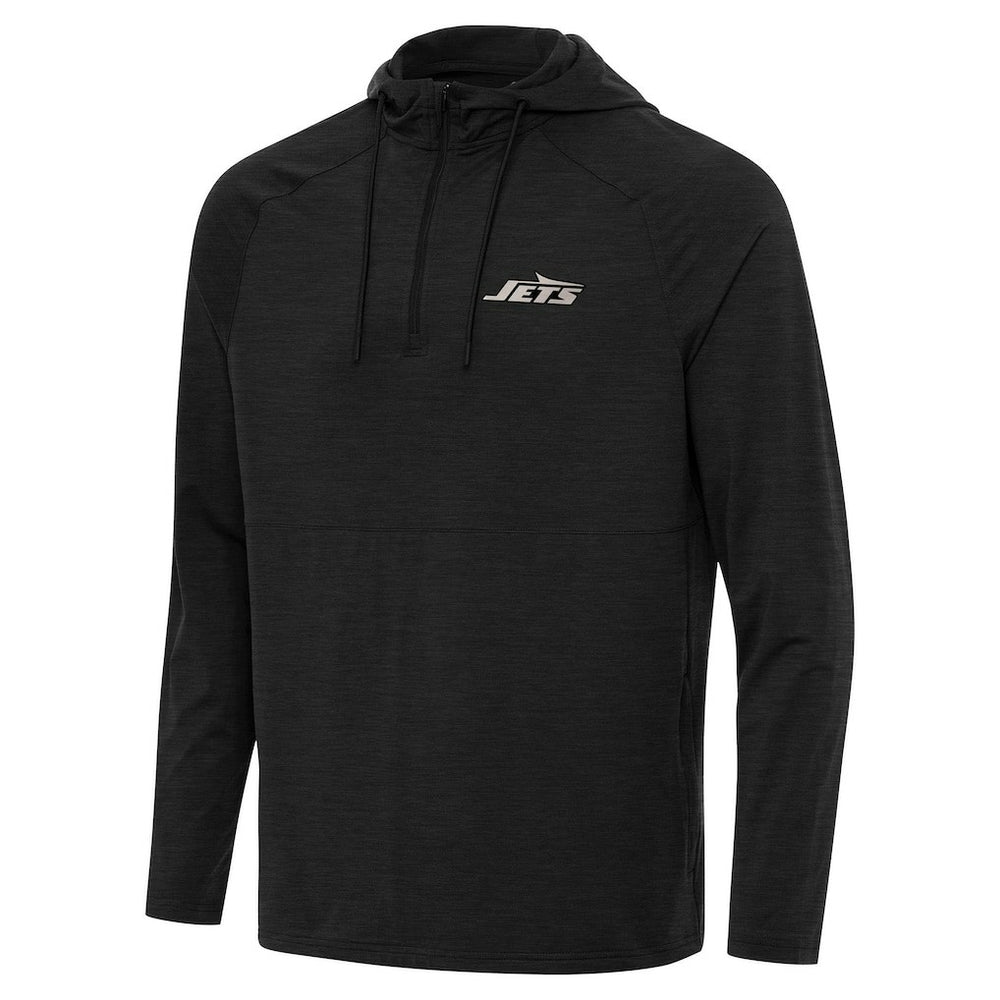 New York Jets Antigua Spikes Raglan Quarter-Zip Hoodie Heather Black