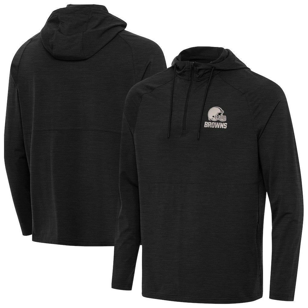 Cleveland Browns Antigua Spikes Raglan Quarter-Zip Hoodie Heather Black