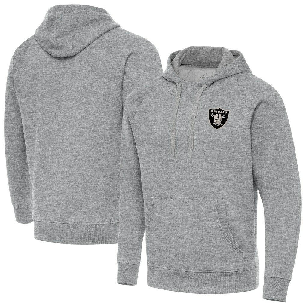 Las Vegas Raiders Antigua Brushed Carbon Victory Pullover Hoodie Heather Gray