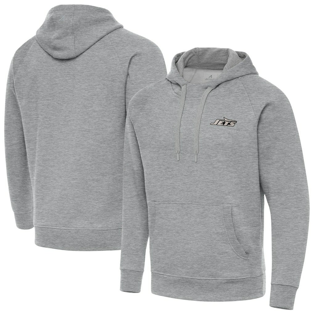 New York Jets Antigua Brushed Carbon Victory Pullover Hoodie Heather Gray