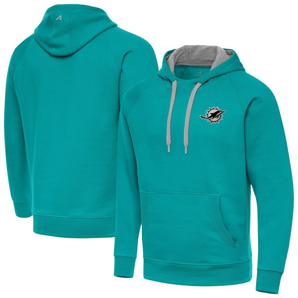 Miami Dolphins Antigua Brushed Carbon Victory Pullover Hoodie Aqua