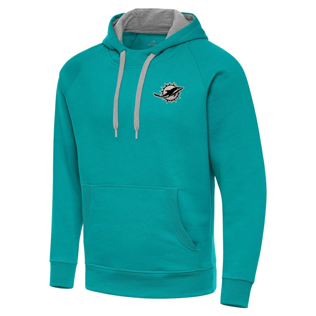 Miami Dolphins Antigua Brushed Carbon Victory Pullover Hoodie Aqua