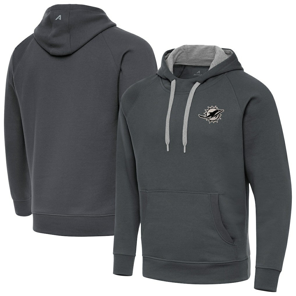 Miami Dolphins Antigua Brushed Carbon Victory Pullover Hoodie Charcoal