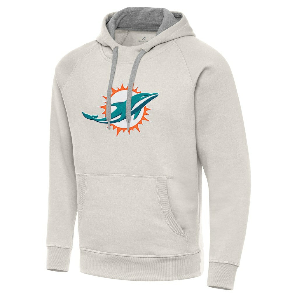 Miami Dolphins Antigua Victory Raglan Pullover Hoodie Cream