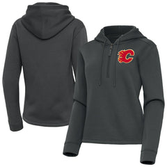 Calgary Flames Antigua Women's Contemporary Quarter-Zip Hoodie - Pewter - NHL 202370502