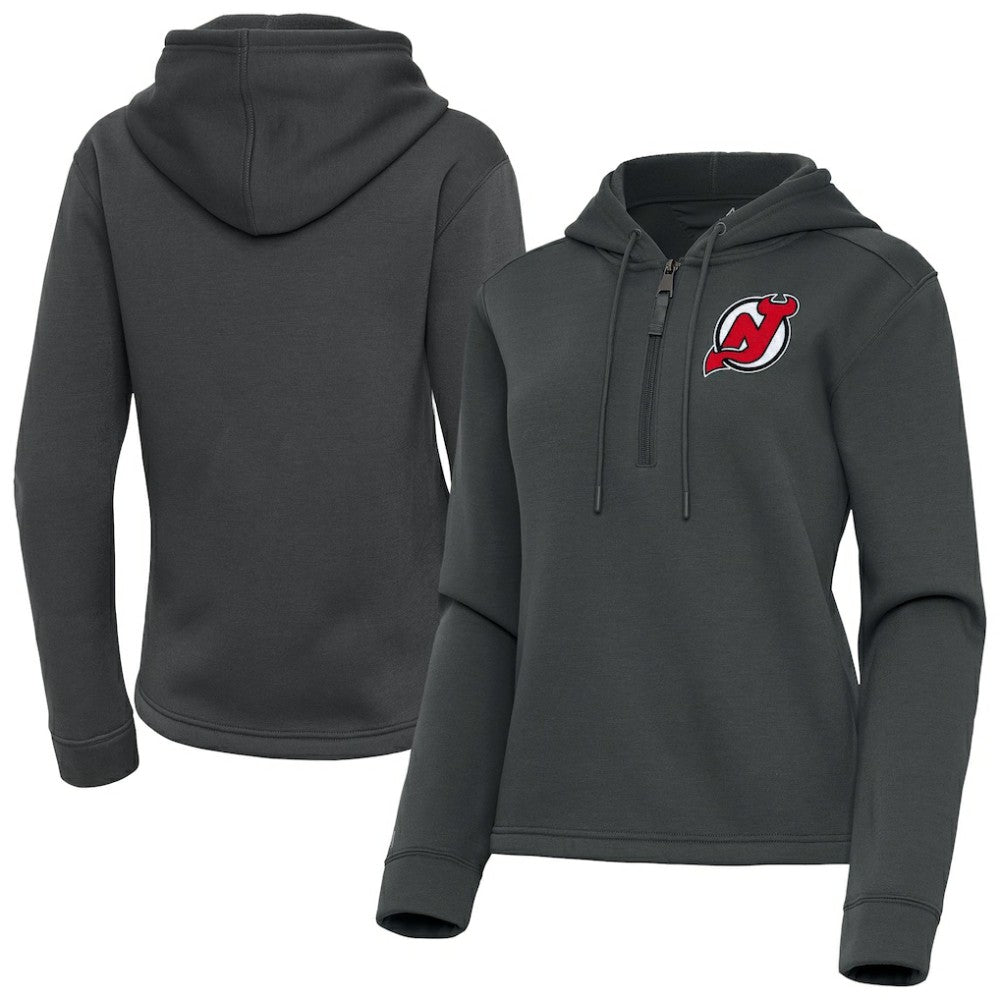 New Jersey Devils Antigua Women's Contemporary Quarter-Zip Hoodie - Pewter - NHL 202370535