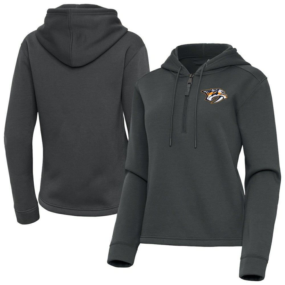 Nashville Predators Antigua Women's Contemporary Quarter-Zip Hoodie - Pewter - NHL 202370557
