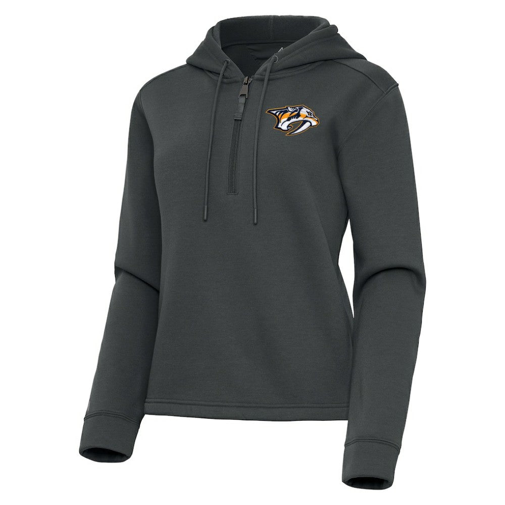 Nashville Predators Antigua Women's Contemporary Quarter-Zip Hoodie - Pewter - NHL 202370557