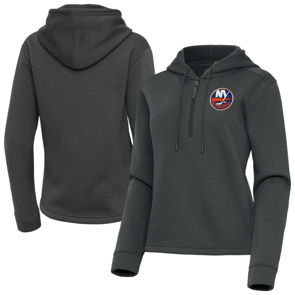 New York Islanders Antigua Women's Contemporary Quarter-Zip Hoodie - Pewter - NHL 202370569