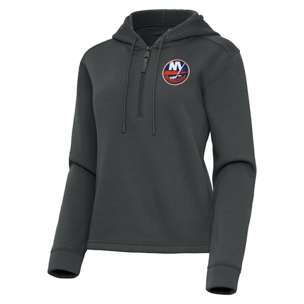 New York Islanders Antigua Women's Contemporary Quarter-Zip Hoodie - Pewter - NHL 202370569