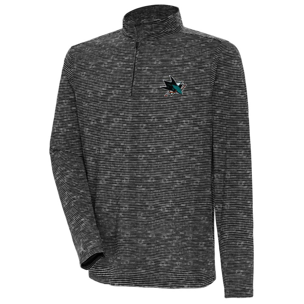 Men's San Jose Sharks Antigua Determined Quarter-Zip Sweatshirt - Heather Black - NHL 202370863