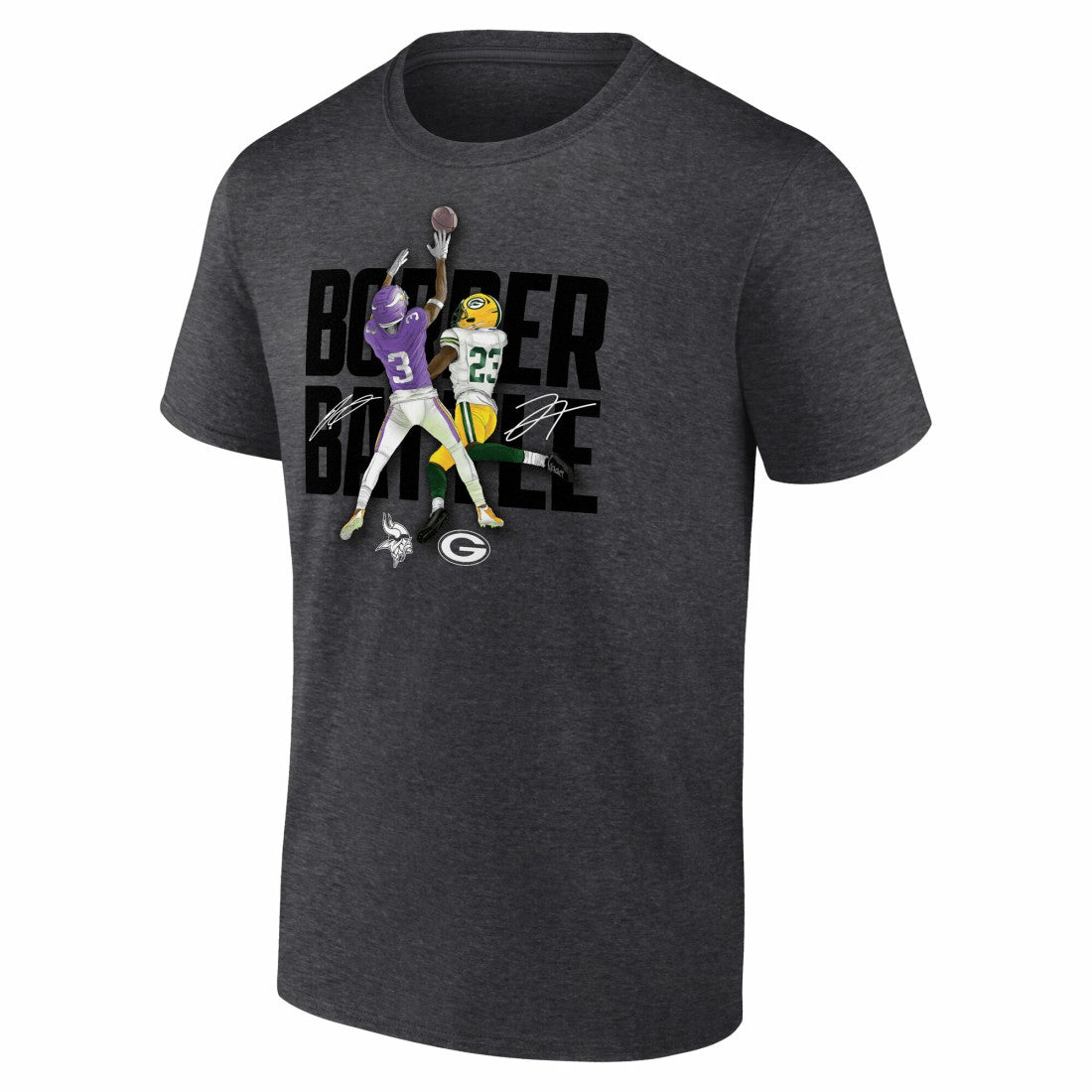 Fanatics Jordan Addison & Jaire Alexander Minnesota Vikings vs. Green Bay Packers Border Battle Player T-Shirt Charcoal