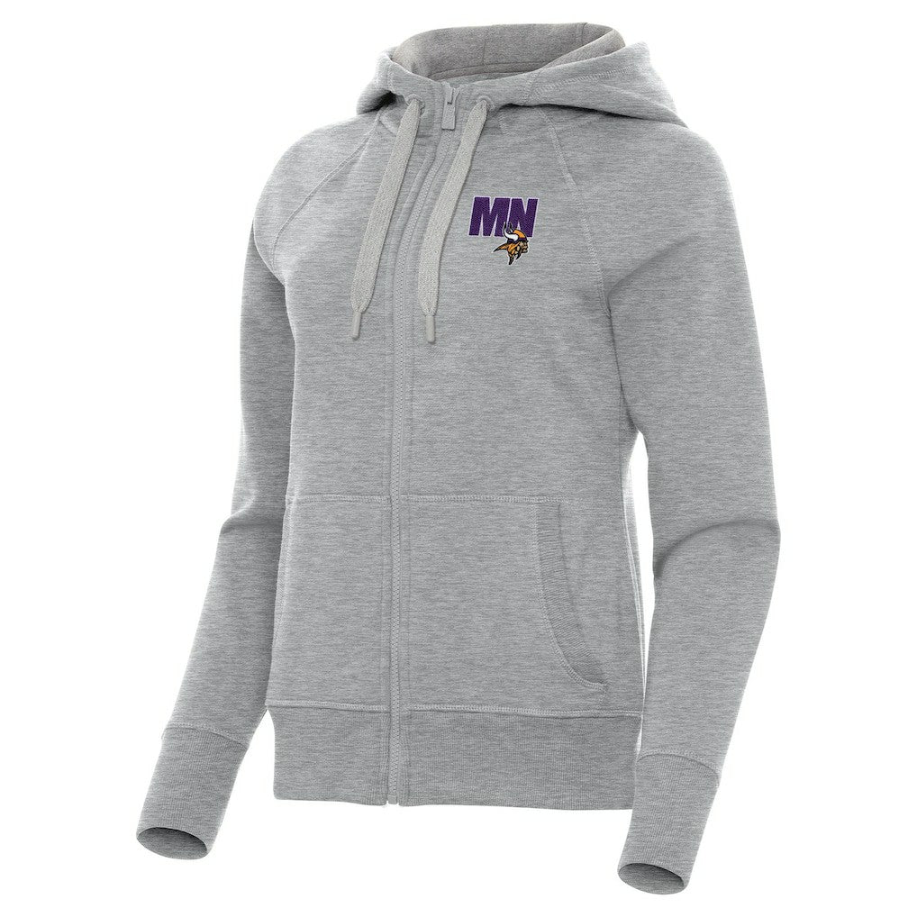 Minnesota Vikings Antigua Women's Victory Full-Zip Hoodie Heather Gray