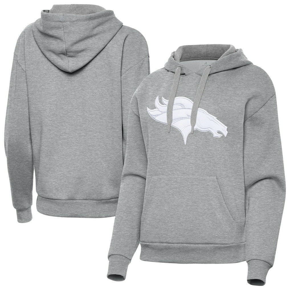 Denver Broncos Antigua Women's Victory Pullover Hoodie Heather Gray
