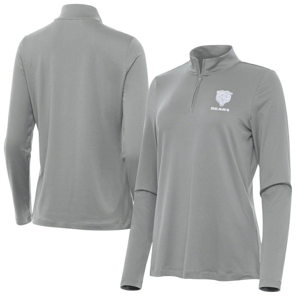 Chicago Bears Antigua Women's Reprocess Quarter-Zip Top Gray