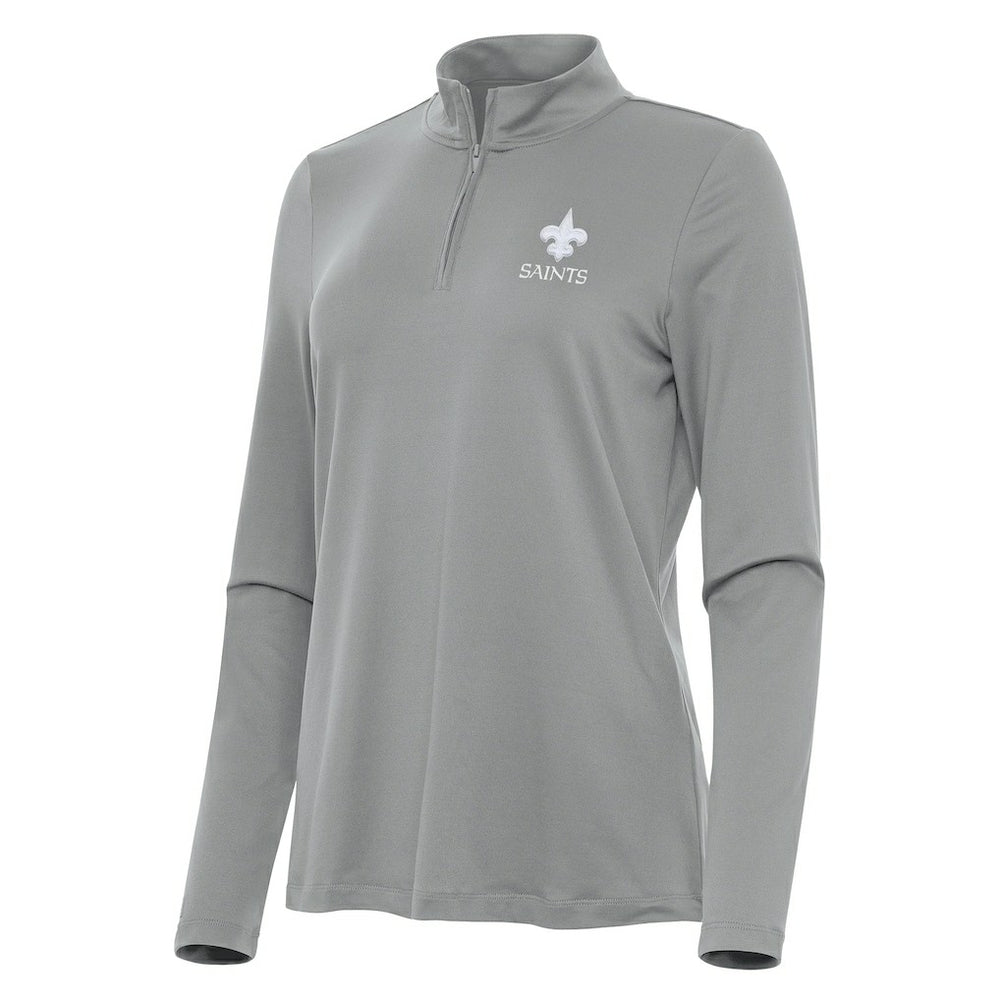 New Orleans Saints Antigua Women's Reprocess Quarter-Zip Top Gray
