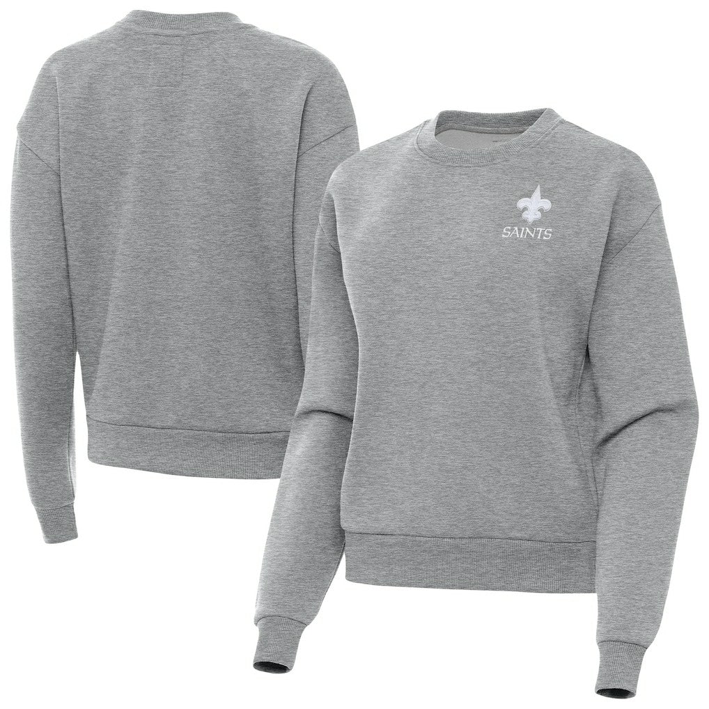 New Orleans Saints Antigua Women's Victory Crew Pullover Sweatshirt Heather Gray