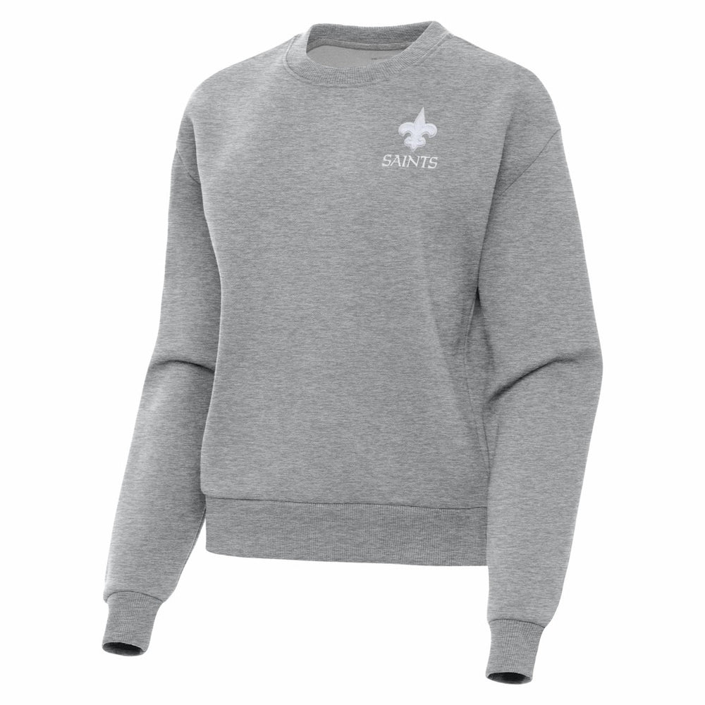 New Orleans Saints Antigua Women's Victory Crew Pullover Sweatshirt Heather Gray