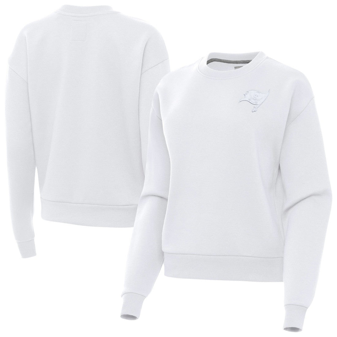 Tampa Bay Buccaneers Antigua Women's Victory Crew Pullover Sweatshirt White
