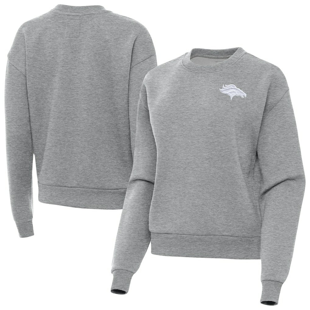 Denver Broncos Antigua Women's Victory Crew Pullover Sweatshirt Heather Gray