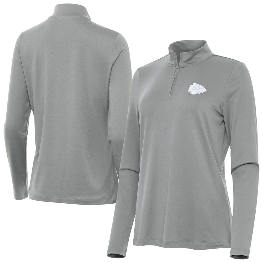 Kansas City Chiefs Antigua Women's Reprocess Quarter-Zip Top Gray