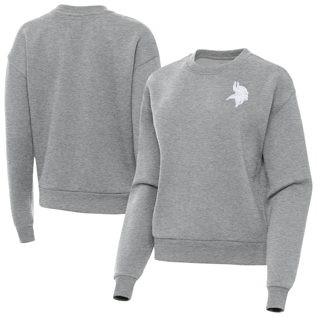 Minnesota Vikings Antigua Women's Victory Crew Pullover Sweatshirt Heather Gray