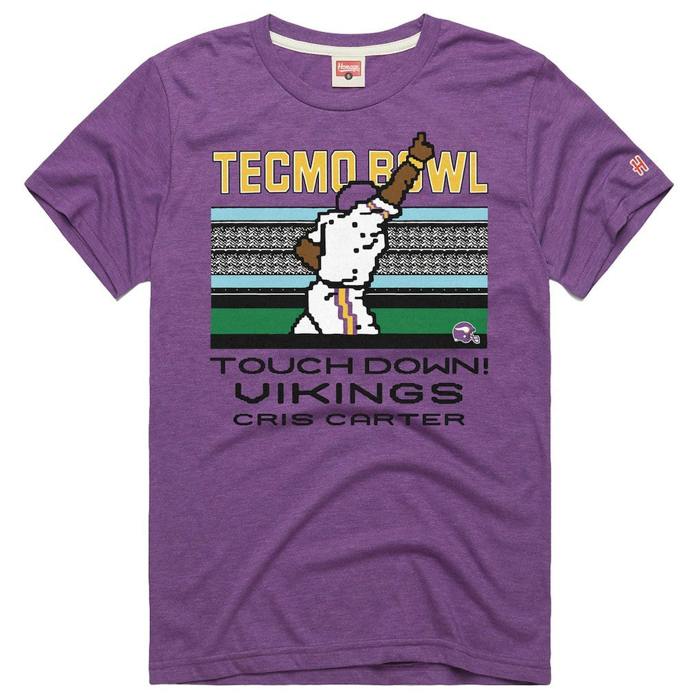 Cris Carter Minnesota Vikings Homage Unisex Tecmo Bowl Retired Player Graphic Tri-Blend T-Shirt Purple