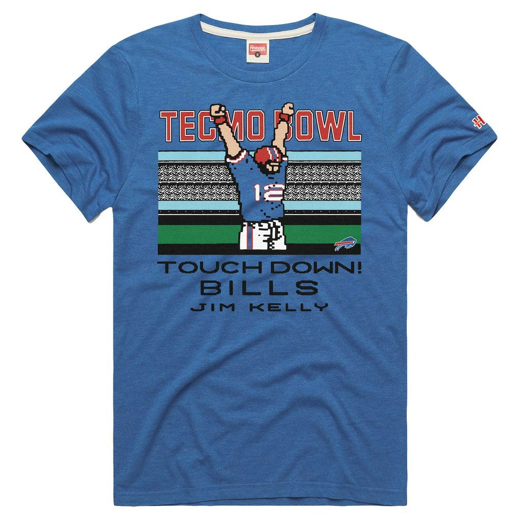 Jim Kelly Buffalo Bills Homage Unisex Tecmo Bowl Retired Player Graphic Tri-Blend T-Shirt Royal