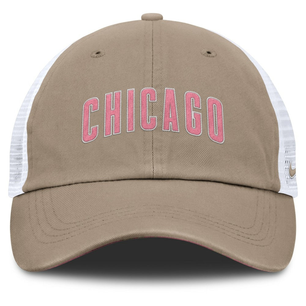 Chicago Cubs Nike Unisex Mother's Day Club Trucker Adjustable Hat - Khaki/White - Nike Discount
