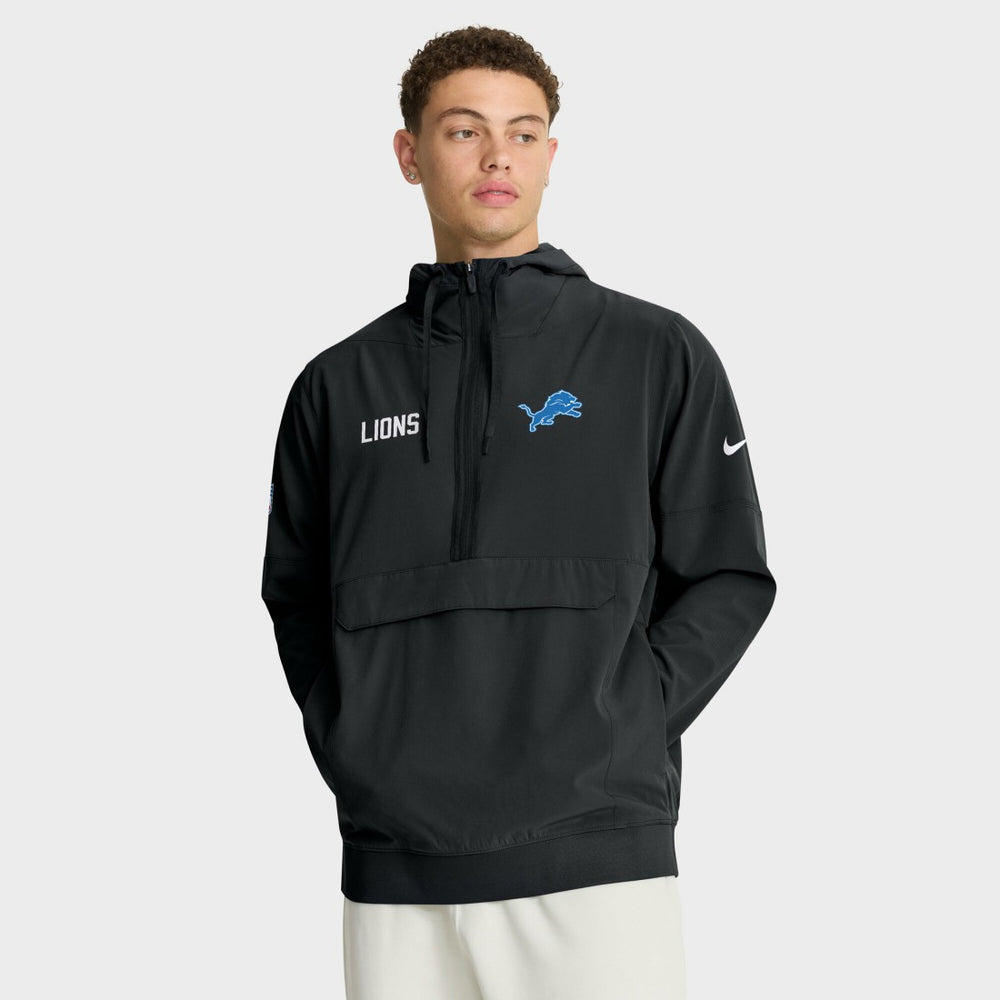 Nike Detroit Lions Sideline Alt Pack Anorak Half-Zip Hoodie Jacket Black