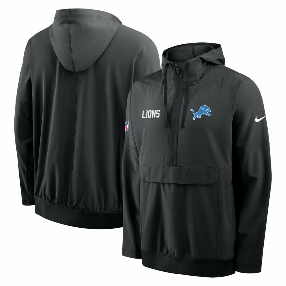 Nike Detroit Lions Sideline Alt Pack Anorak Half-Zip Hoodie Jacket Black