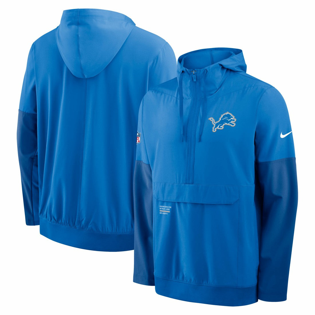 Nike Detroit Lions Sideline Anorak Half-Zip Hoodie Jacket Blue