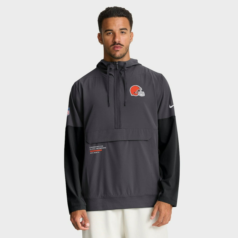 Nike Cleveland Browns Sideline Anorak Half-Zip Hoodie Jacket Anthracite