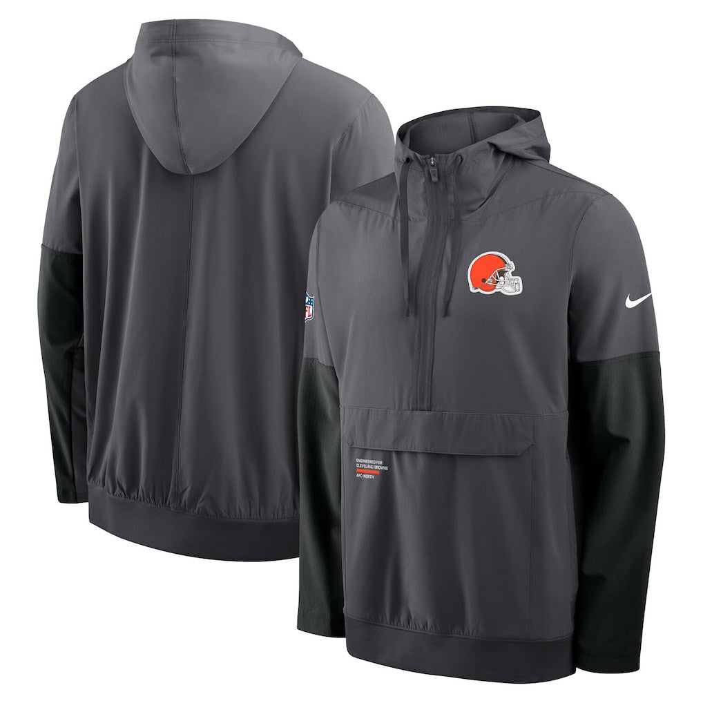 Nike Cleveland Browns Sideline Anorak Half-Zip Hoodie Jacket Anthracite