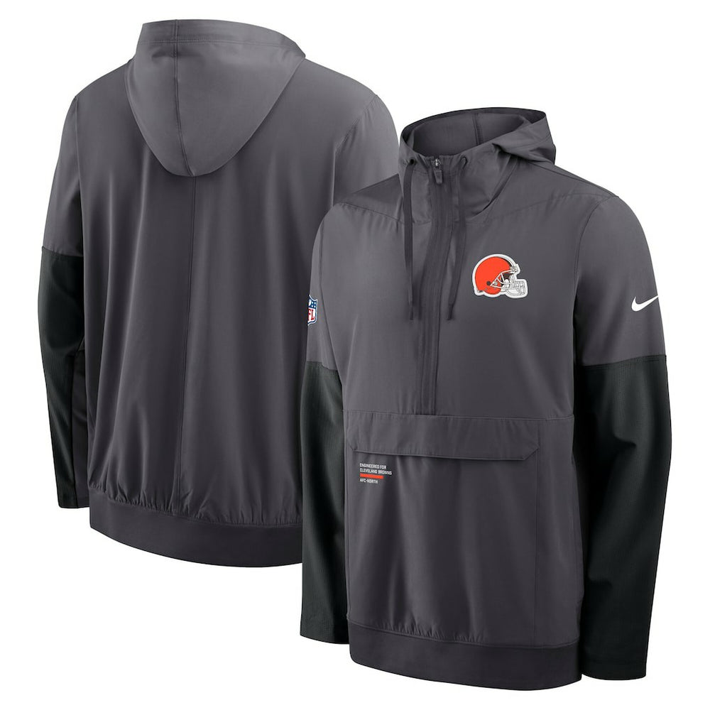 Nike Cleveland Browns Sideline Anorak Half-Zip Hoodie Jacket Anthracite