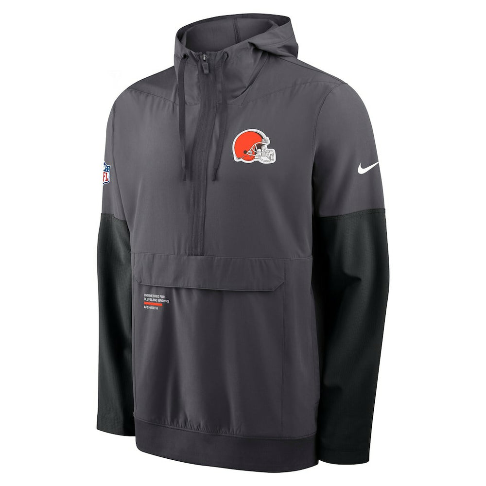 Nike Cleveland Browns Sideline Anorak Half-Zip Hoodie Jacket Anthracite