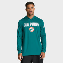Nike Miami Dolphins Sideline Pass Accuracy Dri-FIT Long Sleeve Hoodie T-Shirt Aqua