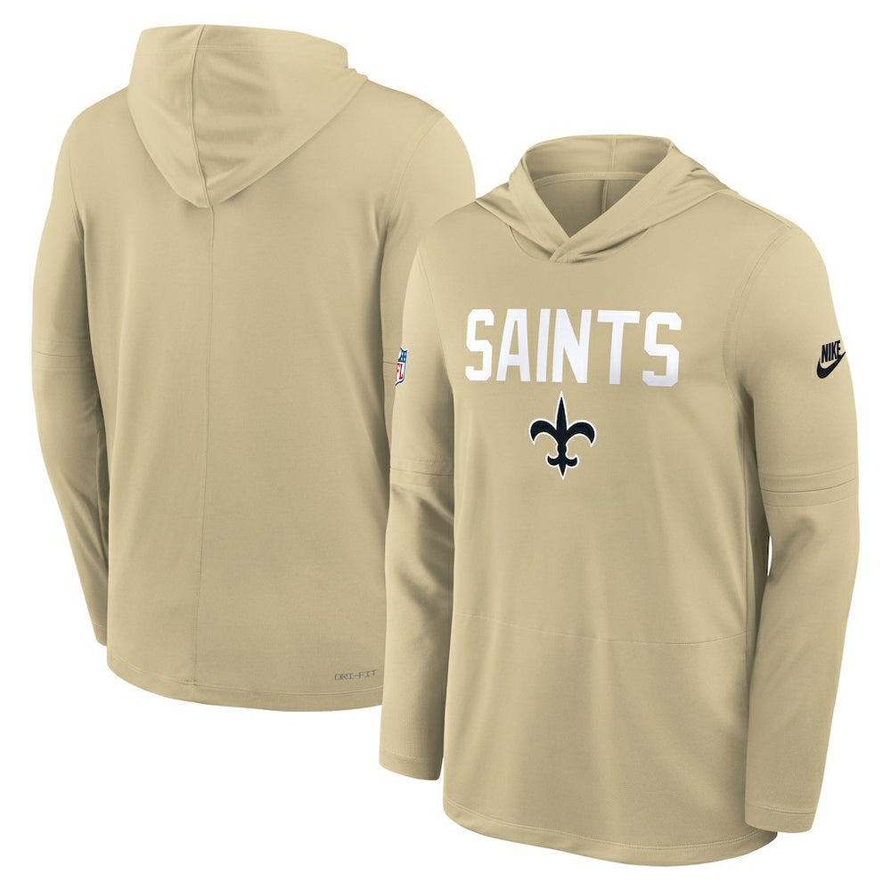 Nike New Orleans Saints Sideline Pass Accuracy Dri-FIT Long Sleeve Hoodie T-Shirt Gold